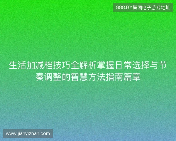 生活加减档技巧全解析掌握日常选择与节奏调整的智慧方法指南篇章 生活加减档技巧全解析掌握日常选择与节奏调整的智慧方法指南篇章
